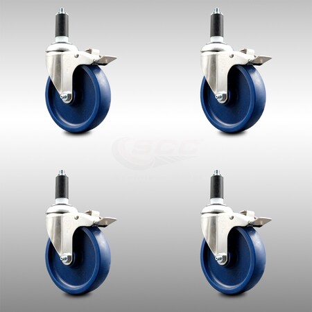 Service Caster 5 Inch 316SS Solid Poly Swivel 1-3/8 Inch Expanding Stem Caster Set Lock Brake SCC-SS316TTLEX20S514-SPUS-138-4